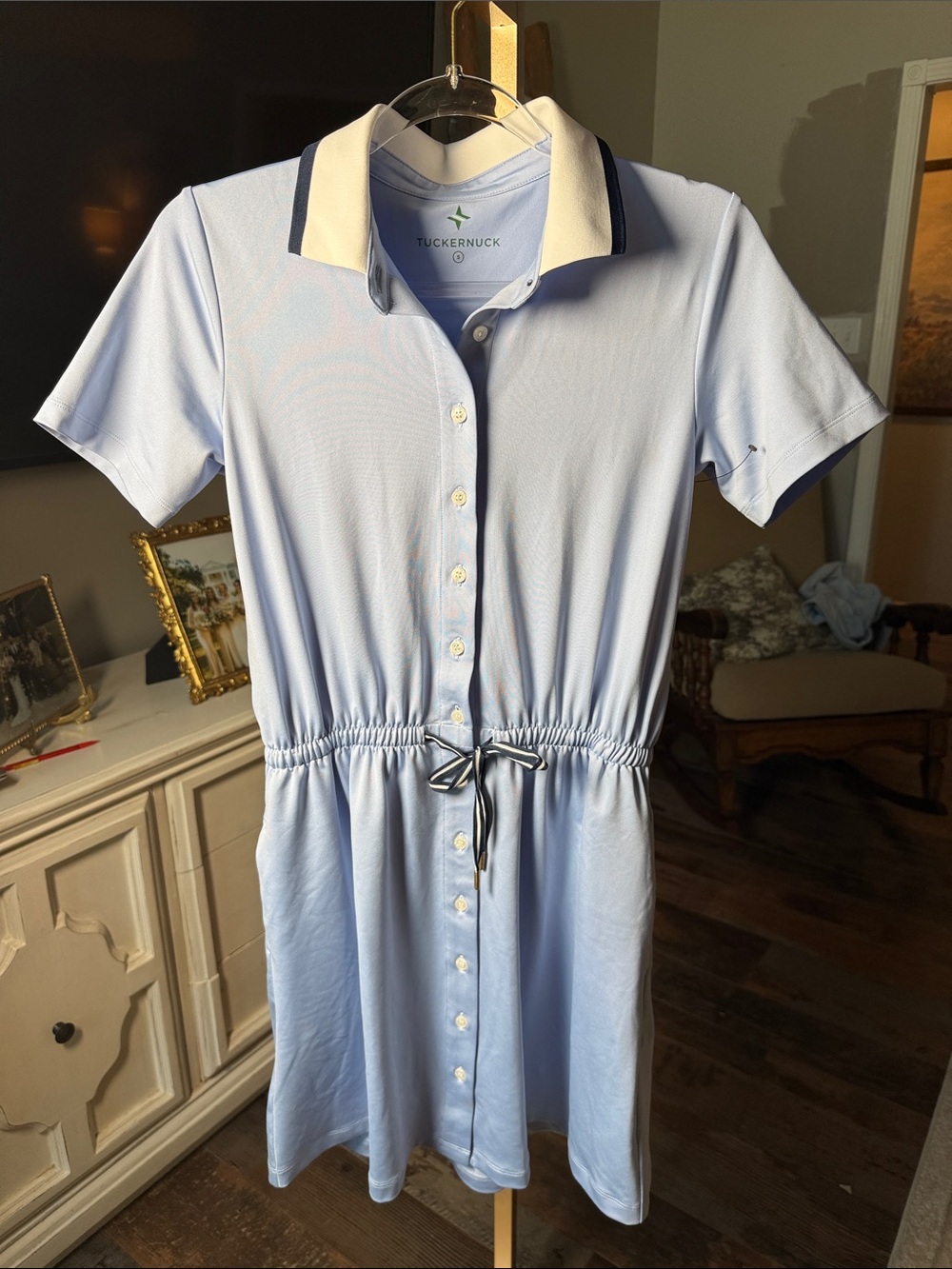 Tuckernuck Light Blue Polo Shirt Dress with Navy-Trim Collar
